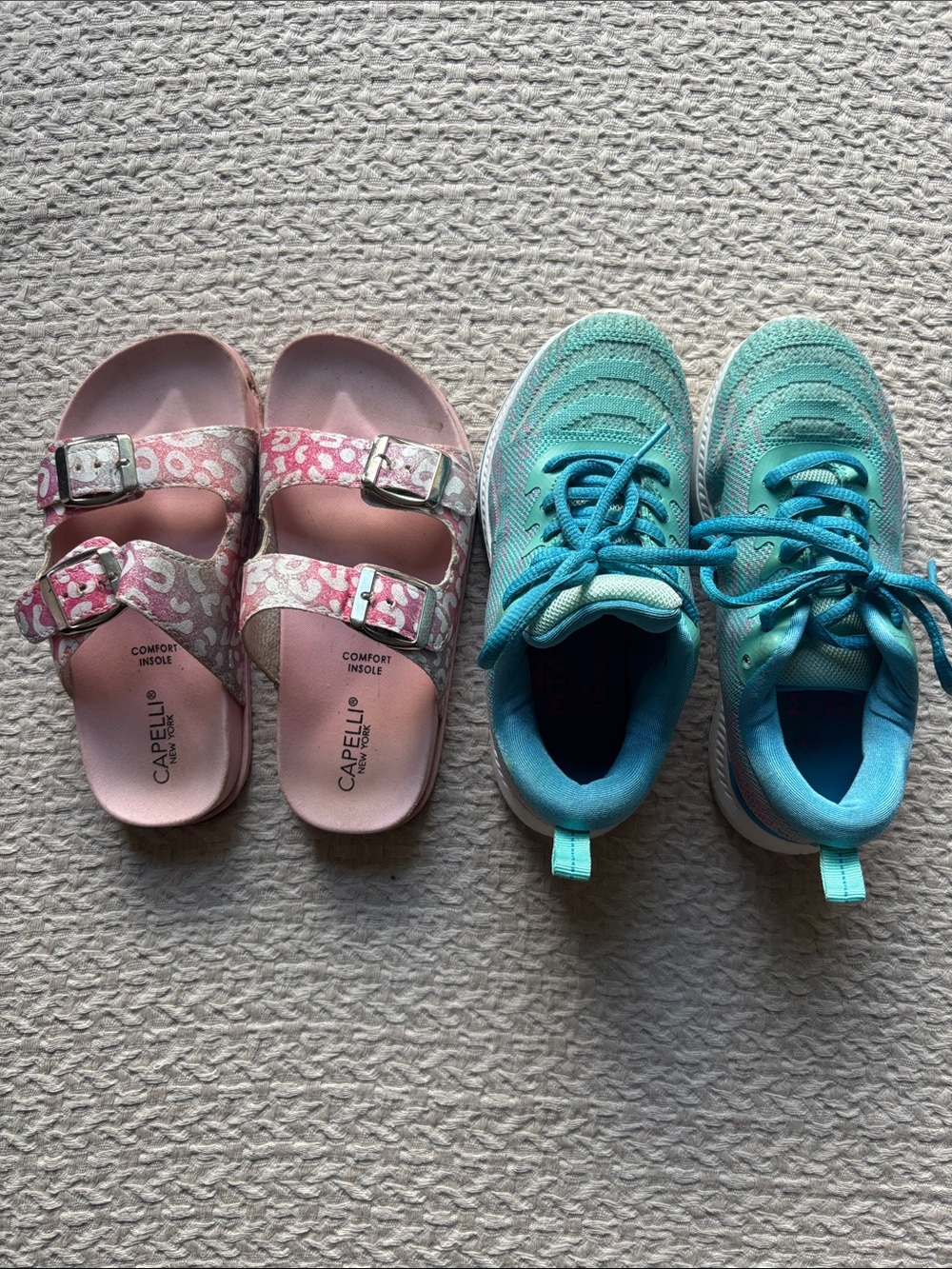 MTA Sport Kids Aqua Lace-Up Sneakers and Capelli pink sandals